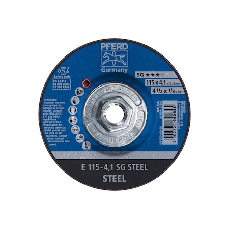Pferd 4-1/2" x 1/8 Grinding Wheel, 5/8-11 Thd. - SG STEEL - Type 27 63405
